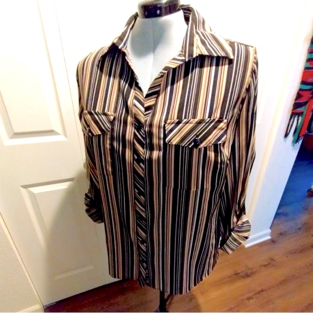 Elementz Brown Striped Button Down Shirt